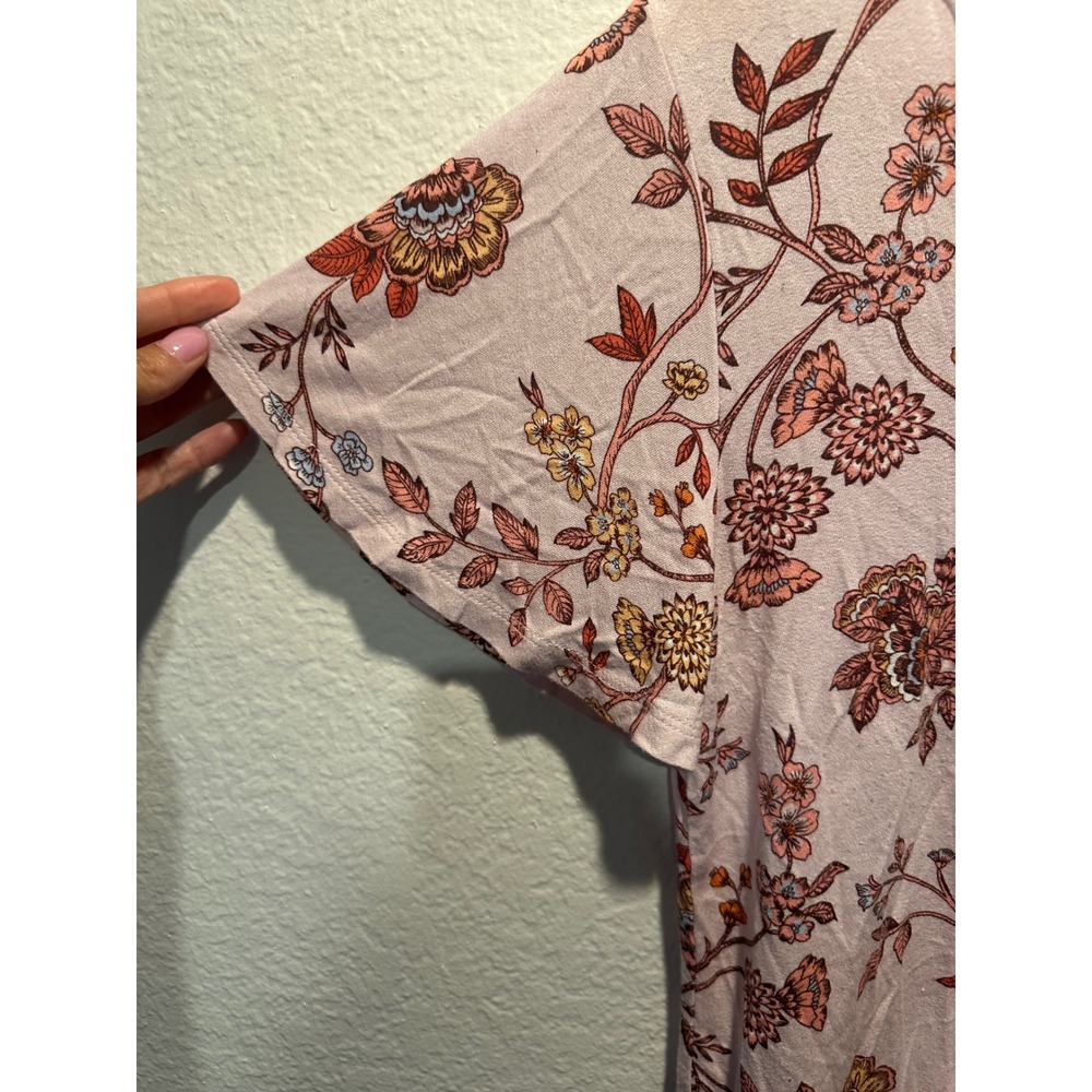 Maurices Pink Floral Button Down Tie Front Flutter Sleeve Top Small - Picture 6 of 13